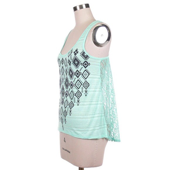 Tribal printed with rhinestone top & lace back - Picture 2 of 3
