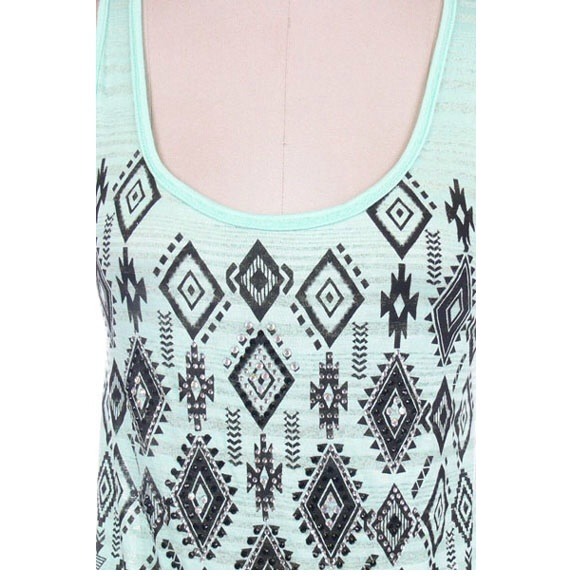 Tribal printed with rhinestone top & lace back - Picture 3 of 3