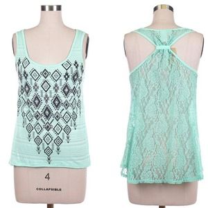 Tribal printed with rhinestone top & lace back