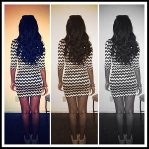Short black & gold metallic zig zag dress