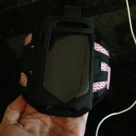 Pink and black iPhone arm band holder