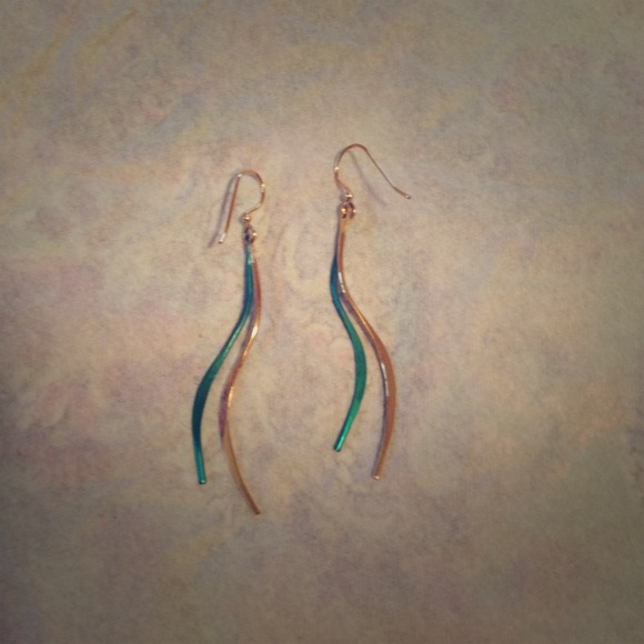 Gold and teal dangle earrings