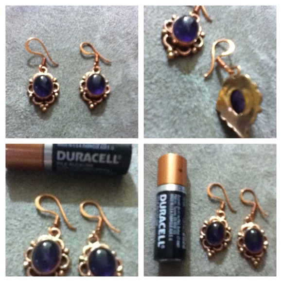 HOLD Amethyst and solid copper cabochon earrings.
