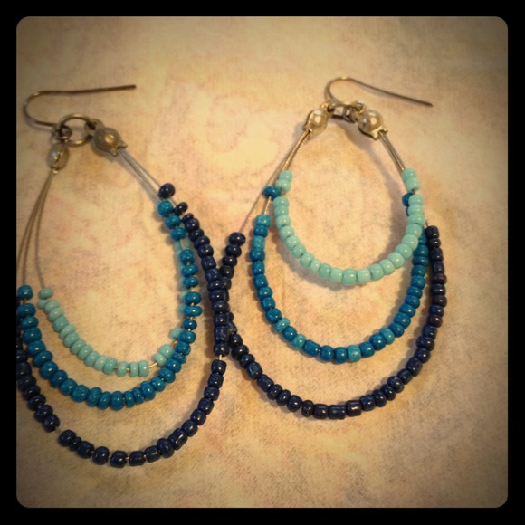 Blue multi-tone bead earrings