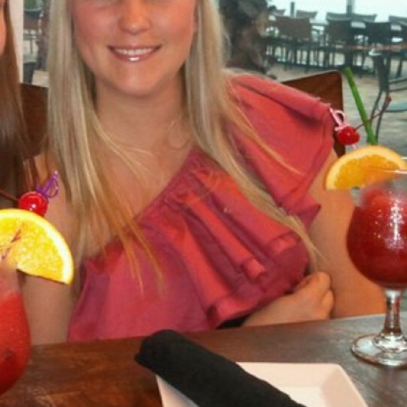 One shoulder red shirt with black stretchy belt