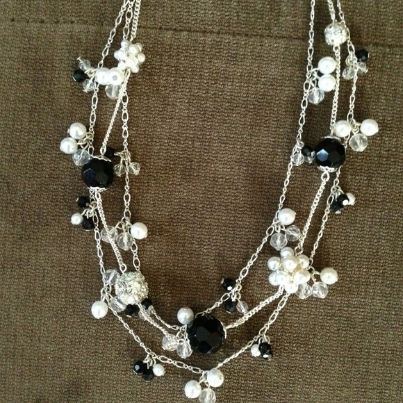 Black, pearl, rhinestone necklace