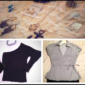 Tie shirt, jewelry and angora sweater bundle