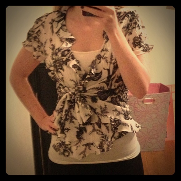 Floral ruffled wrap blouse