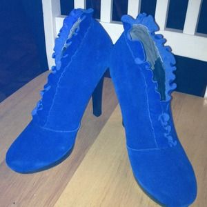Blue leather booties. Size 8.5