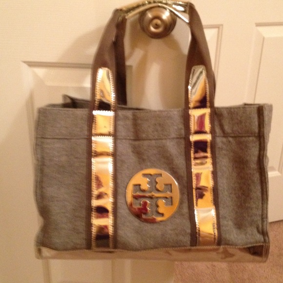 Heather grey & silver Tory Burch "Tory" tote!