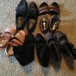 Blush wedge, 2 open cut booties, flats and sandals