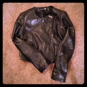 Black faux leather moto jacket