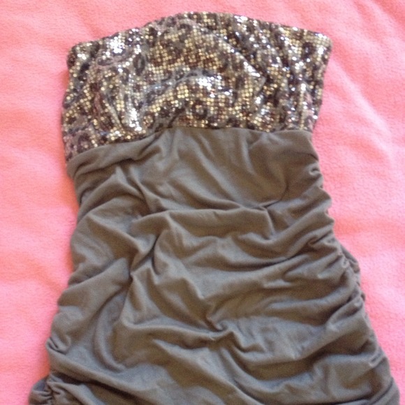 Embellished grey/silver strapless top