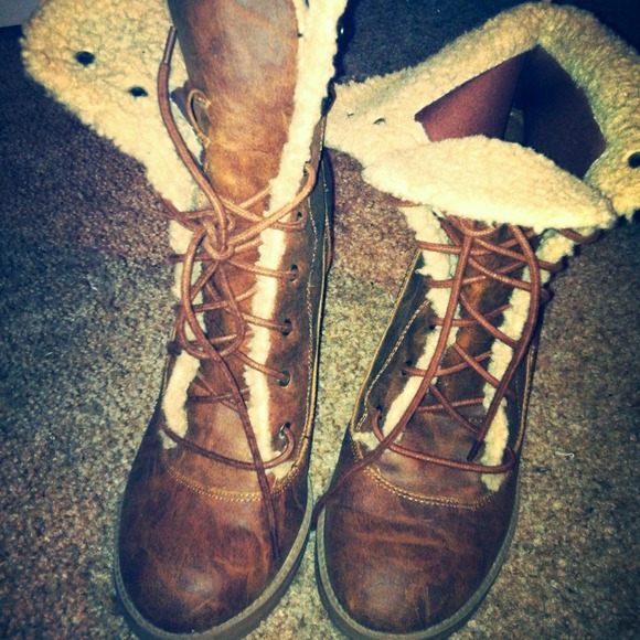 Brown Wedge Boots, Size 11