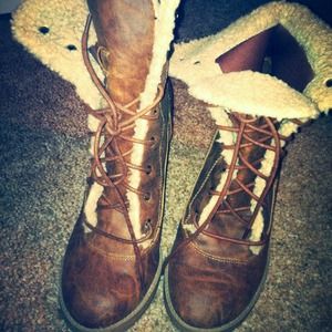 Brown Wedge Boots, Size 11