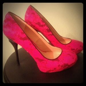 Pink and Black Lace Heels