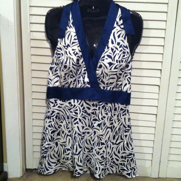 Blue and white halter top.