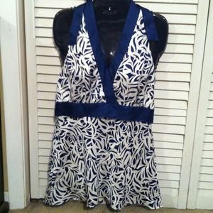 Blue and white halter top.