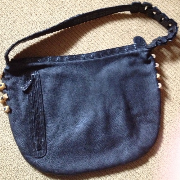 Carlos falchi black leather hobo