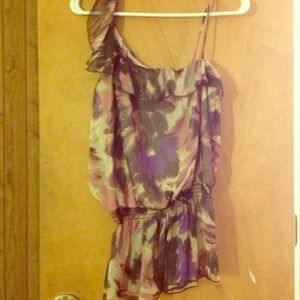 One shoulder, chiffon, printed top