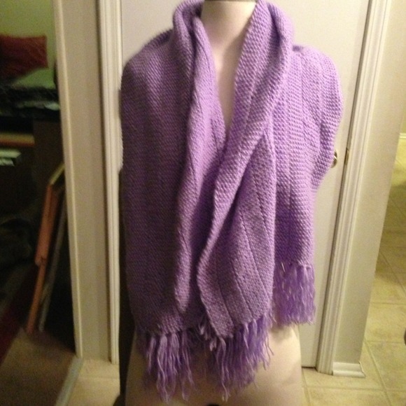 Purple hand knitted scarf/shawl