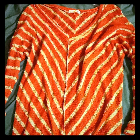 Orange and tan striped sweater. Size M (loose fit) - Picture 1 of 4