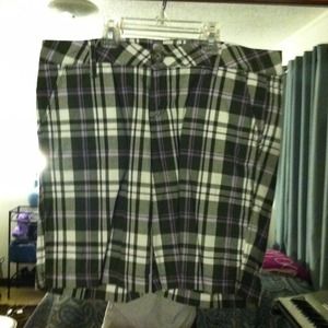 Green and purple plaid shorts