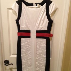 Karen Millen sateen color-blocked sheath dress