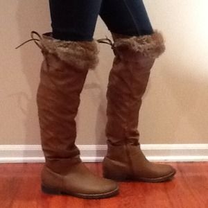Bucco knee high boots with faux fur trim