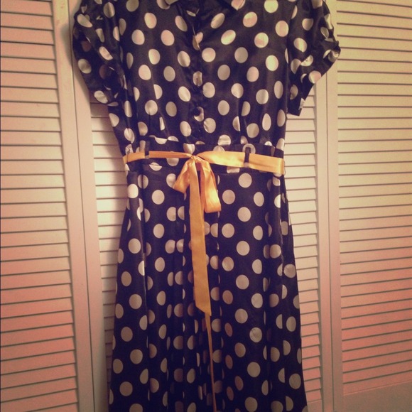 Black dress with white polka dots