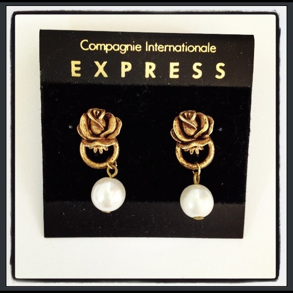 EXPRESS earrings gold black & pearls