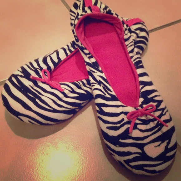 **SOLD**Never worn zebra print slippers, size 7?