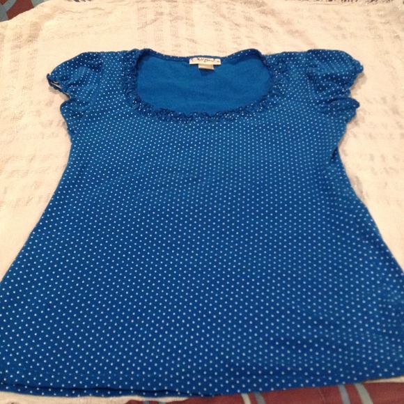 Super Cute Blue with White Polka Dotted Shirt