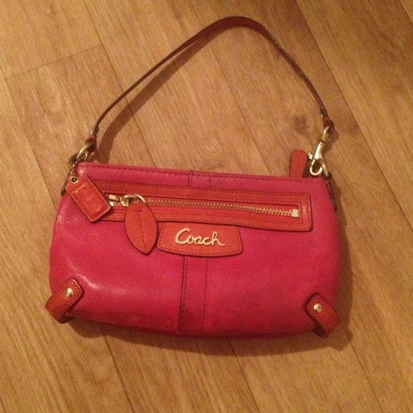 Hot pink and orange small coach purse