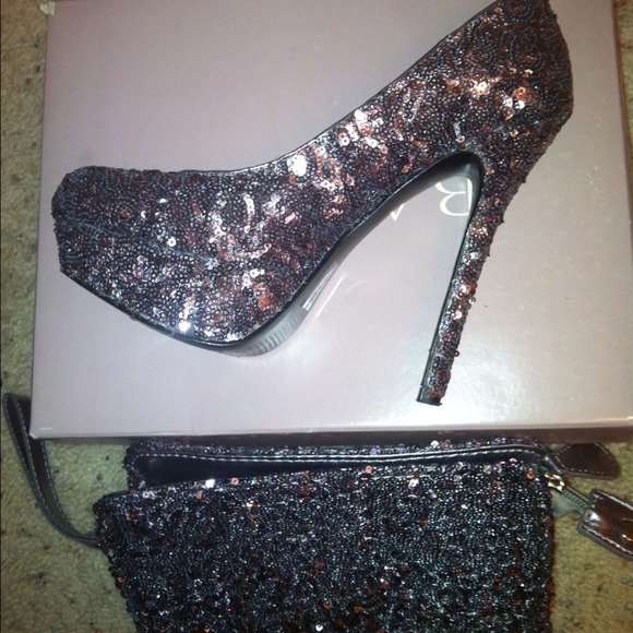 Sequin shoes and clutch to match