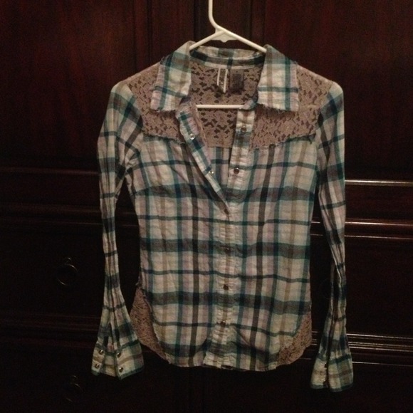 Plaid and lace button up