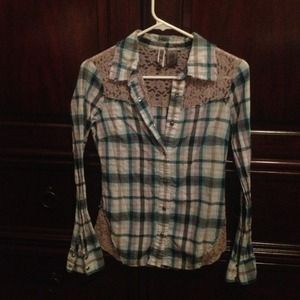 Plaid and lace button up