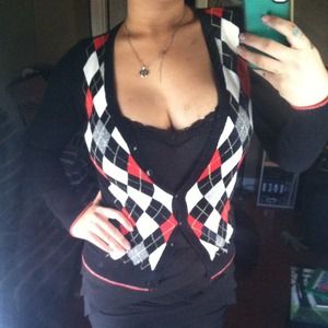 Red and Black Argyle Cardigan