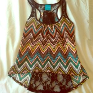 Partially laced zig zag tank top