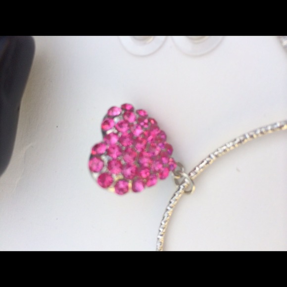 Pink Crystal Heart Hoops - Picture 2 of 2