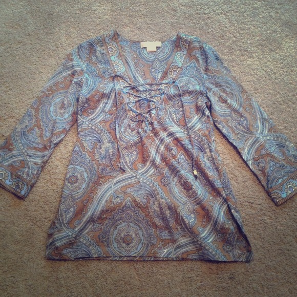 Michael Kors blue and tan paisley print tunic. XS.
