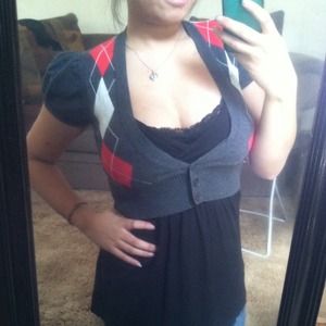 Argyle and Stripe Cropped Cardigan