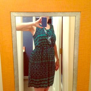 Green and navy cotton sleeveless dress