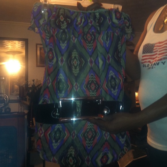 Tribal print halter top with removable belt