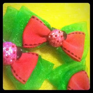 Green and Pink Ladybug Hair Bow