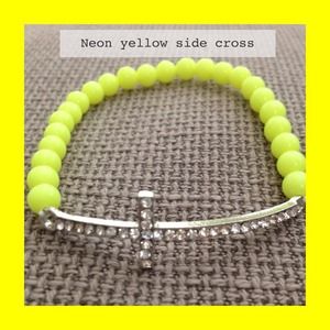 Neon yellow side cross bracelet
