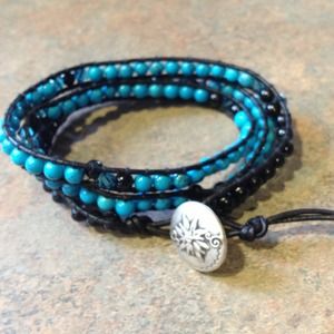 3 wrap turquoise and black wrap bracelet