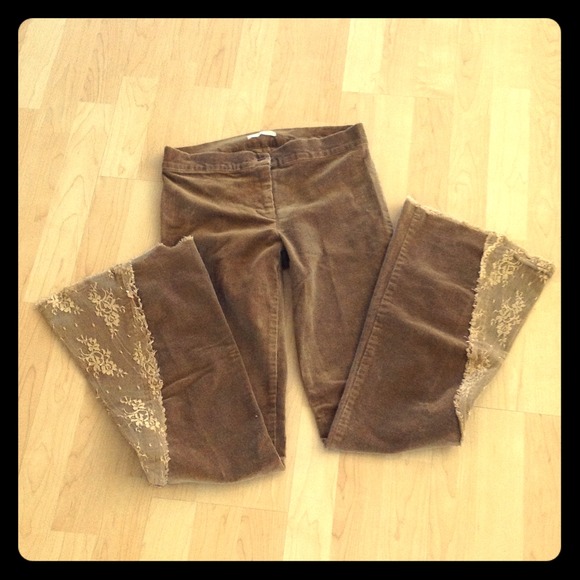 Beige corduroy with lace detailing with a flair