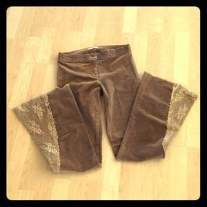 Beige corduroy with lace detailing with a flair