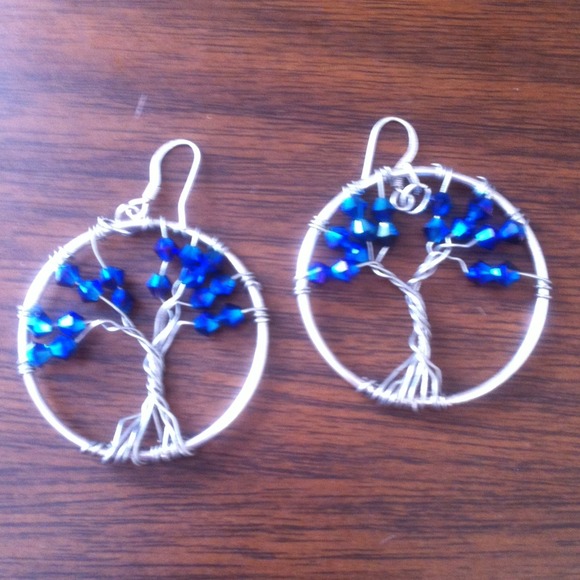 Blue handmade tree of life earrings